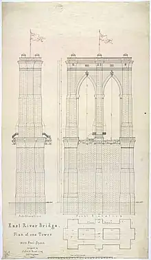 Early plan of one tower for the Brooklyn Bridge, drawn in 1867