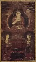 Amitabha Buddha Triad, ca. 16th century. Hanging scroll, Brooklyn Museum