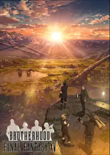 A sunset scene with a group of dark-clothed man looking from a clifftop over a wild plain, with the logo in the bottom right corner.