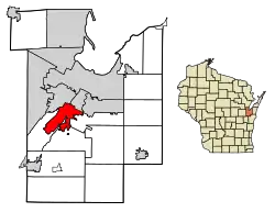 Location of De Pere in Brown County, Wisconsin