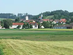 View on Bruckberg with the churches of St. James (left) and St. Paul (right)