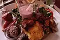 A plate of assorted brunch foods