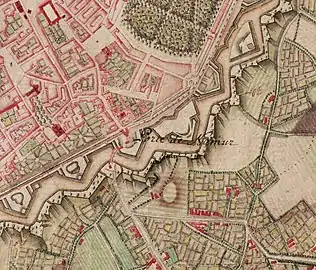 The Namur Gate on the 18th-century Ferraris map