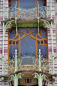 Wrought iron balconies of the Saint-Cyr House in Brussels, by Gustave Strauven (1901–1903)