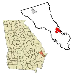 Location in Bryan County and the state of Georgia