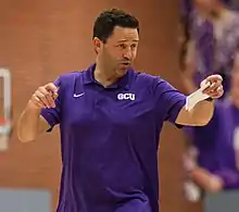 Bryce Drew instructs players during a Grand Canyon practice