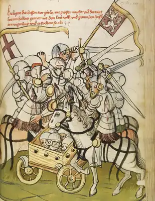 Painting of battle between mounted knights