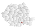Map of Romania highlighting the location of Bucharest