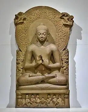 Seated Buddha; c. 475; sandstone; height: 1.6 m; Sarnath Museum