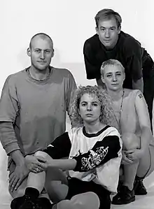 Bughouse 1990. Left to right Steve Campbell, Genevieve Maynard, Peter Brookes, Lea Cameron.