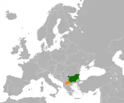 Map indicating locations of Bulgaria and North Macedonia