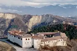 Rozhen Monastery with hills in the background