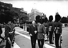 West German Chancellor Ludwig Erhard inspects a guard of honour formed by the Canadian Guards, 1964