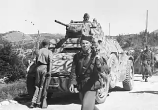 A Breda 20/65 M35 mounted as the main armament on an Italian AB 41 armored car