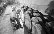 Overlapped and interleaved road wheels of a German Tiger I heavy tank