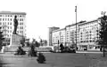 Stalin monument in April 1953 in the context of newly erected buildings on Stalinallee