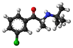 Ball-and-stick model of the (S) isomer of the bupropion molecule