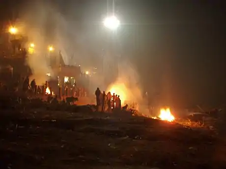 Burning ghats of Manikarnika, at Varanasi, India.