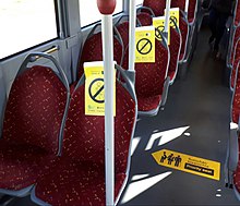 Bus Éireann social distancing signs on a bus in October 2020.