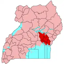 Location of Busoga (red)in Uganda (pink)