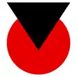 A black triangle overlaps a the upper part of a red circle.