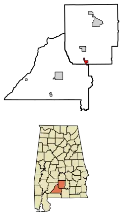 Location of McKenzie in Butler County and Conecuh County, Alabama.