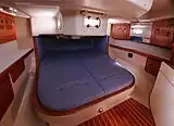 A view of the Aft Stateroom and Queen Berth of a C&C 37/40 looking aft.