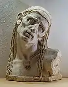 Plaster bust of Christ in crown of thorns signed J.W. 1932.
