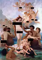 Censor bars applied to an academy painting, The Birth of Venus by William-Adolphe Bouguereau
