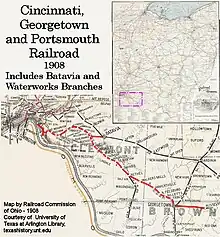 The route of the Cincinnati, Georgetown and Portsmouth Railroad