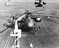Sikorsky CH-37C Mojaves landing on USS Iwo Jima in c1963,