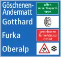 4.76 Pre-Information about road condition and requirements of certain destinations: red means road is closed, green means road is open, the sign 2.48 means (metal) snow chains are required, sign 1.05 means snow on road or black ice)