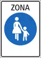 2.59.3b Start of pedestrian area only (free for pedestrians and users of vehicle-like transport means, such as rollerblades, scooters, skateboards, etc.; if driving is exceptionally allowed then pedestrians and users of vehicle-like transport means have priority; Italian variant)