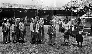 Angklungs and tifas at a fair or celebration in Batavia on Java.