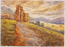 Painting of Candi Bima in Dieng Plateau