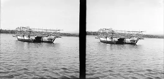 Boat bagan with platform in Singaraja, Bali.