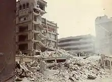 Close up to the ruins of the Conalep SPP building in September 1985