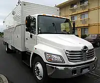 Hino 268 A used as a location production and video broadcasting truck