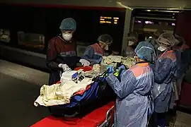 A COVID patient boards a medicalized TGV in France in March 2020