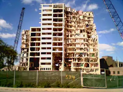 The demolition of William Green Homes in 2006. This is the demolition of 534 West Division Street, nicknamed "Tha Jube".