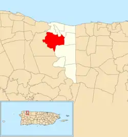 Location of Cacao within the municipality of Quebradillas shown in red