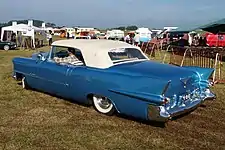 1955 Cadillac Eldorado with view of sharp "sharkfin" tailfins