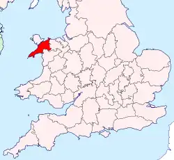 Caernarfonshire shown within England and Wales