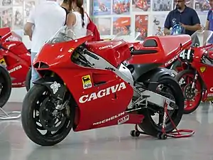 The Cagiva C594, which was ridden by John Kocinski and Doug Chandler in the 1994 championship. Kocinski finished third in the championship, and it was the final bike created before Cagiva pulled out of the 500cc.