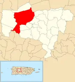 Location of Caguana within the municipality of Utuado shown in red