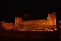 Cahir Castle, Tipperary, lit up at night.