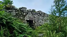 A photo of the Caisteal Grugaig entrance showing the distinctive lintel stone