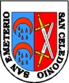 Coat-of-arms of Calahorra, featuring the names of Saints Emeterius and Celedonius