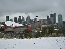 Winter panoroma of Calgary including the exterior of the Saddledome