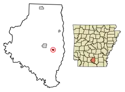 Location of Harrell in Calhoun County, Arkansas.